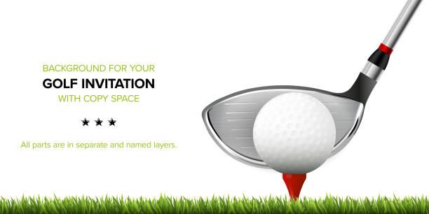 클럽과 공으로 골프 초대장에 대한 배경 - golf course stock illustrations