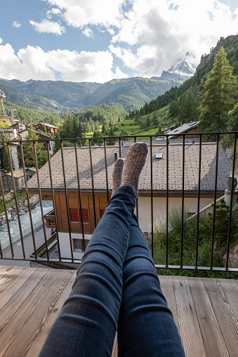 Waking up in the morning with a stunning view on the mountains, Valais, Switzerland.