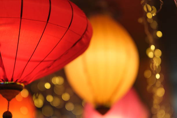 istock red and yellow traditional Chinese retro lanterns with bokeh 1395112748