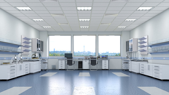 Spacious and bright laboratory interior. 3d illustration