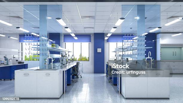 Spacious And Bright Laboratory Interior 3d Illustration Stock Photo ...