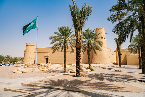 18th-century At-Turaif, the first Saudi capital and original home of royal family, a UNESCO World Heritage Site with desert oasis and palm date garden. Property release attached.