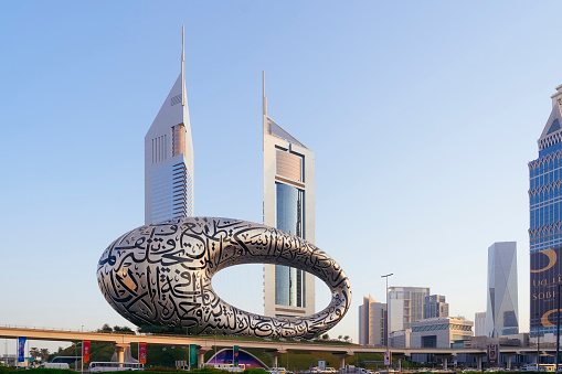 Dubai, UAE, 18 November 2021: The Museum of the Future Dubai. The iconic building of Dubai.