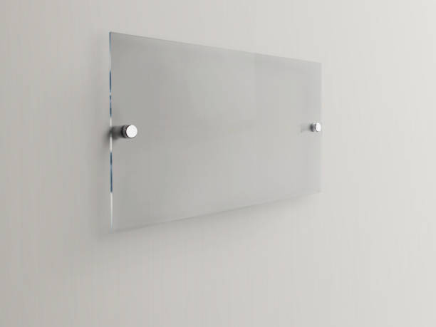 istock Blank transparent rectangle glass office corporate on white background Signage plate Mock Up Template, Clear Printing board for branding, logo. Acrylic advertising signboard mockup side view. 1395117523