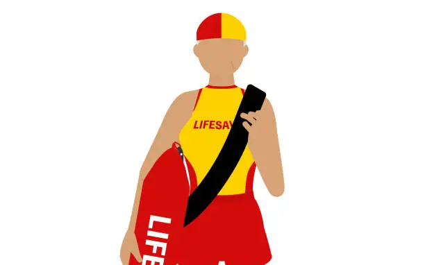 Vector illustration of Senior Female lifesavers in poses, Patrol with lifeguard tubes