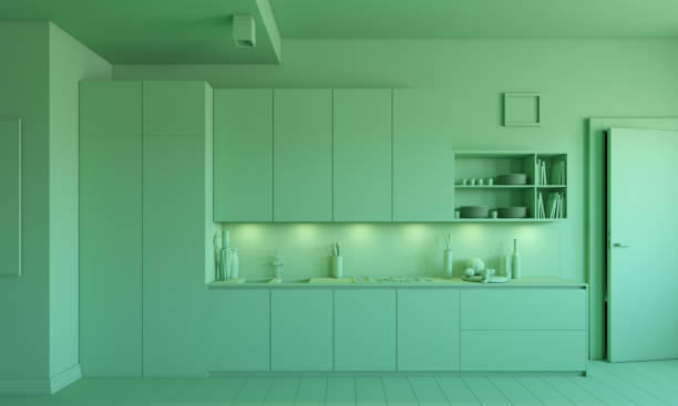 green kitchen interior. stock photo