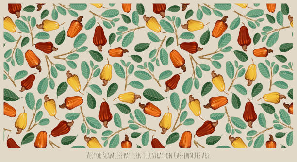 nahtlose musterillustration cashewnüsse kunst. - ground nuts stock-grafiken, -clipart, -cartoons und -symbole
