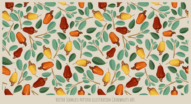 Seamless pattern illustration Cashew nuts art. Vector Seamless pattern illustration hand drawn Cashew nuts art. cashew stock illustrations