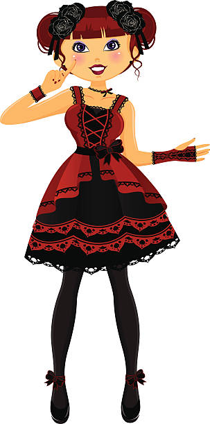 illustrazioni stock, clip art, cartoni animati e icone di tendenza di lolita gotica - fashion gothic style lace women