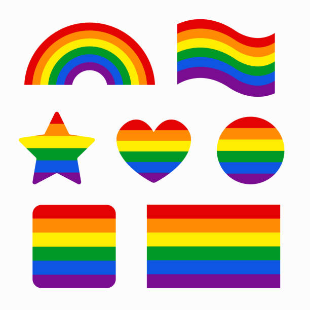 LGBT rainbow flag set. Gay pride month symbols set. Heart, rainbow, star etc. Stickers for pride month celebration. Vector illustration gay pride stock illustrations