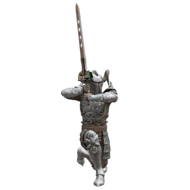 3D illustration medieval knight in armor isolated white background