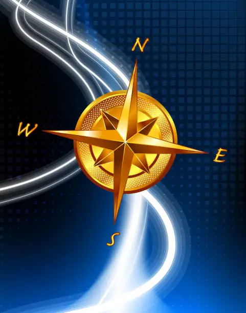 Vector illustration of Golden Compass in the digital glow