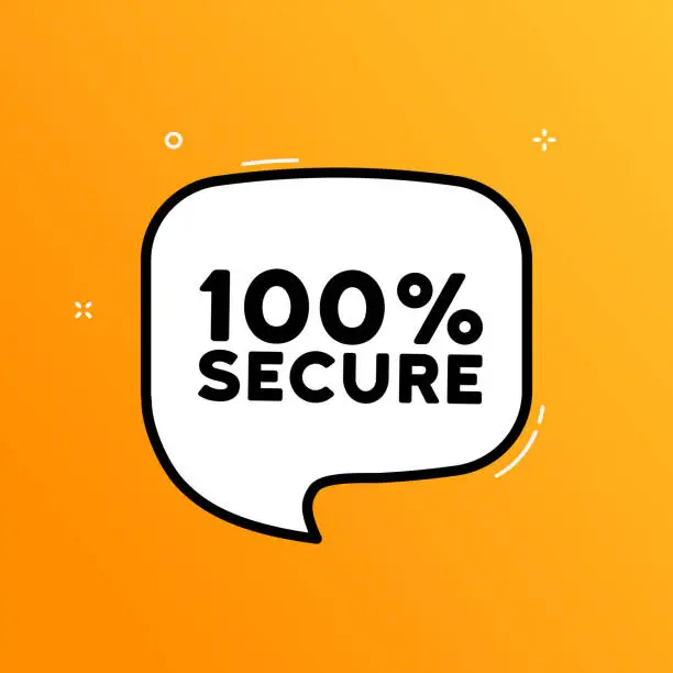 Vector illustration of Speech bubble with 100 percent secure text. Boom retro comic style. Pop art style. Vector line icon for Business and Advertising