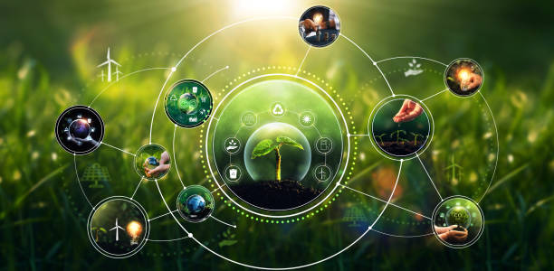 istock Sustainable development goals valid in future modern industry. Renewable energy-based green businesses can limit climate change and global warming. 1395129919