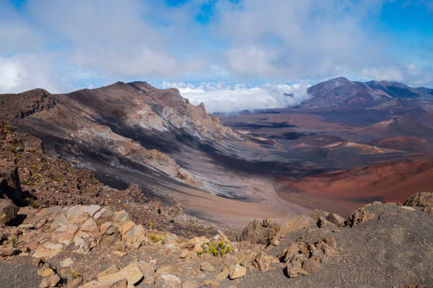overlooking haleakala crater from rim stock photo
