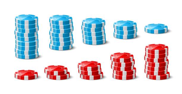 stosy żetonów. realistyczne plastikowe okrągłe elementy hazardowe. stopniowy wzrost zakładów na grę. żetony kasynowe. monety do gier w ruletkę. ryzykowny wypoczynek. vector poker gra w zestaw akcesoriów 3d - gambling chip stock illustrations