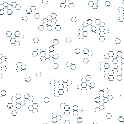 Hexagonal molecular structure seamless pattern. Chemical bonds. Simple scientific wallpaper. Abstract geometric shapes. Honeycomb particles. Biochemistry research. Genome cell chain. Vector background