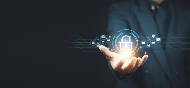 istock Cybersecurity and privacy concepts to protect data. Lock icon and internet network security technology. Businessman protecting personal data on smart phone with virtual screen interfaces. 1395132695