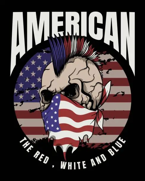 Vector illustration of Skull punk america flag vector illustration