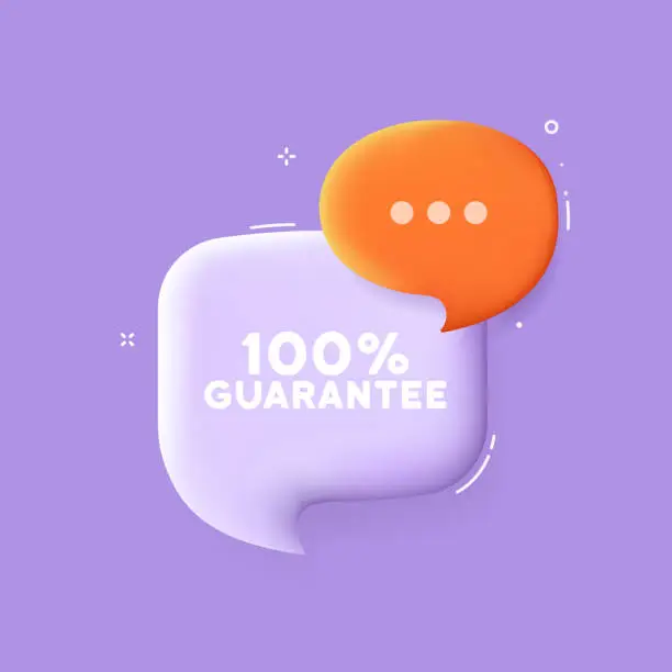 Vector illustration of 100 percent guarantee. Speech bubble with 100 percent guarantee text. 3d illustration. Pop art style. Vector line icon for Business and Advertising