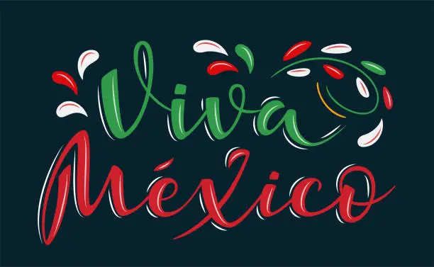 Vector illustration of Viva Mexico. Traditional Mexican phrase holiday, lettering vector illustration for banner, poster