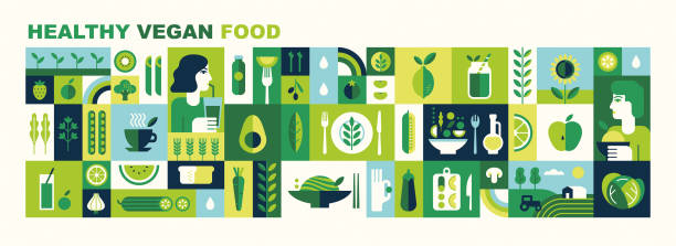 건강 한 채식 음식. - cooking food lifestyles green stock illustrations