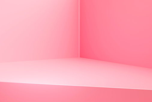 Pink empty room pedestal display on vivid background product presentation 3d illustration rendering