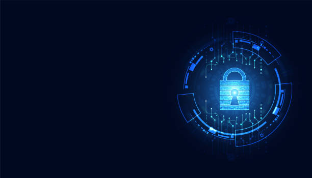 abstract technology cyber security privacy information network concept padlock protection digital network internet link on hi tech blue future background - cybersecurity stock illustrations