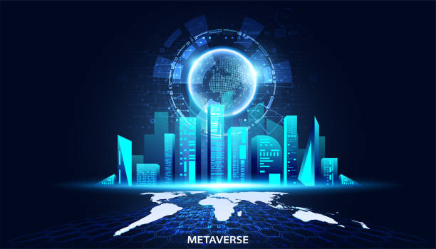 istock Abstract Metaverse Virtual reality Concept Buildings, digital maps and digital worlds of Future technology metaverse connected to the virtual space on a modern background. 1395142143
