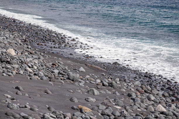 Black beach with volcanic stones on the Spanish Canary island Tenerife