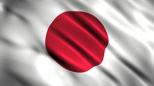 Japanese flag waving in the wind stock photo