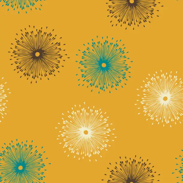 Vector illustration of Flower fireworks on mustard yellow