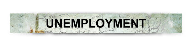 istock Unemployment, word on cracked concrete whall. Isolated on white background. Economic and political sanctions. Design 1395150514