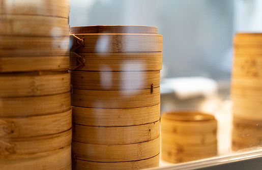 chinese dimsum in bamboo steamers