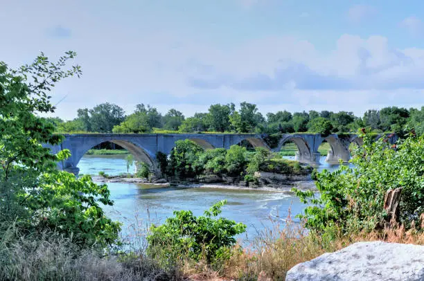 Interurban Stone Bridge over the Maumee River-Built in 1908 near Watertown, Ohio-Supports rest on the Roche de Boeuf, a historic Indian Council Rock,