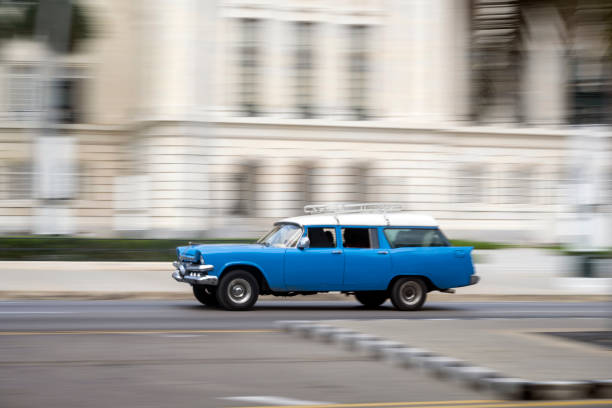 Motion blur of classic cars in Old Havana. Cuban culture. Travel in Cuba.