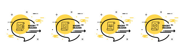 istock Scroll set icon, Roll, file sheet, success, check mark, achievements. Pictogram concept. Infographic timeline with icons and 4 steps. Vector line icon for Business and Advertising 1395154649