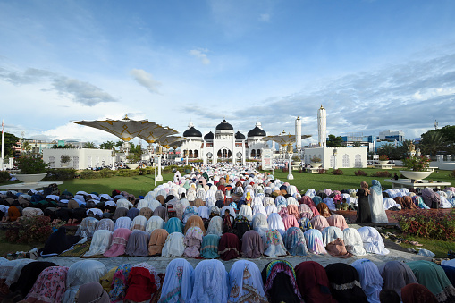 Muslims gather for Eid al-Fitr prayers at the Baiturrahman Grand Mosque in Banda Aceh, Indonesia on May 2, 2022