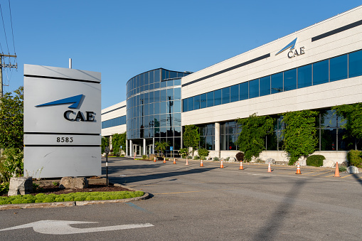 Montreal, QC, Canada - September 4, 2021:CAE headquarters in Montreal, QC, Canada. CAE Inc. is a Canadian manufacturer of simulation technologies, modelling technologies.