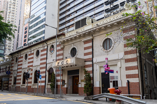 Hong Kong - May 2, 2022 : General view of the Foreign Correspondents' Club, Hong Kong. It used to be the Old Dairy Farm Depot.