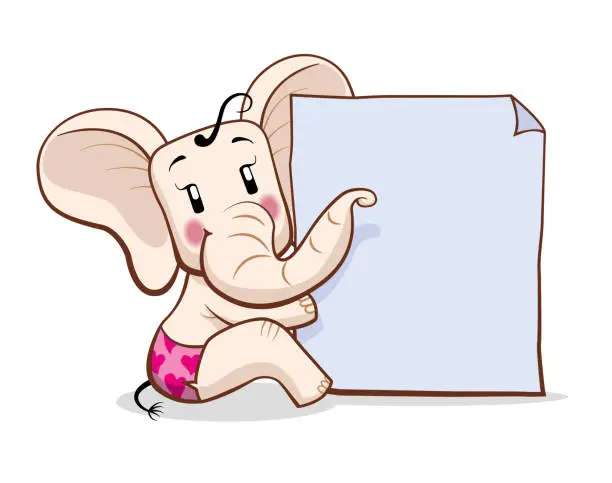 Vector illustration of Baby Elephant With Empty Framed Sign