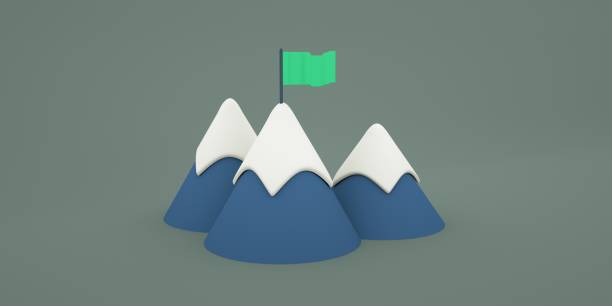 istock Beautiful Cute mountains with flag set 3D render illustration 1395157712