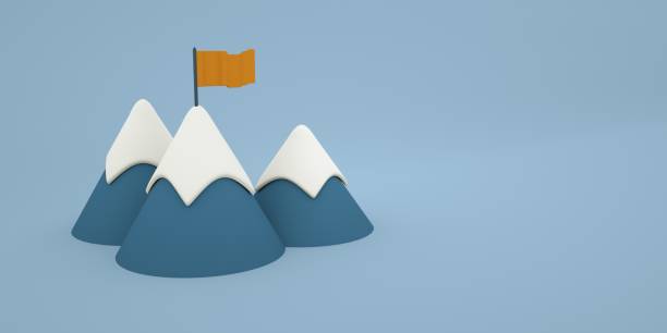 istock Victory Beautiful mountains with flag set 3D render illustration 1395157730