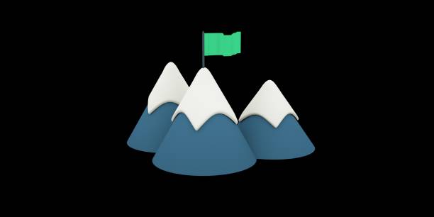istock Beautiful mountains with flag set 3D render illustration 1395158302