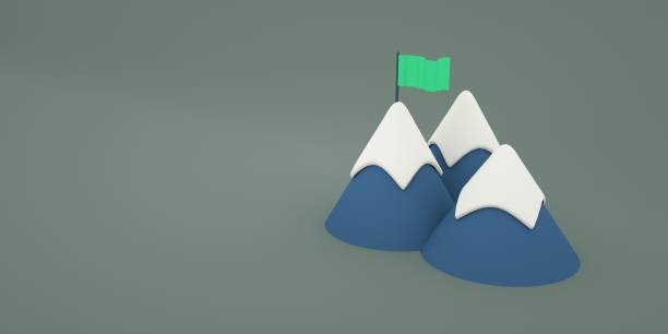 istock Beautiful Cute mountains with flag set 3D render illustration 1395158303