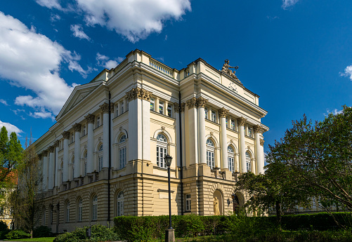 Warsaw, Poland - May 01, 2022: Beautiful baroque building of the University of Warsaw. State educational establishment in Poland