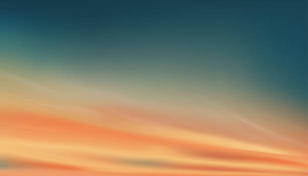 짙은 파란색, 녹색, 노란색, 오렌지 파스텔, 저녁에 일몰과 배경 극적인 황혼 풍경, 벡터 수평선 배너 태양의 아침에 4 시즌 배경에 대 한 다채로운 하늘 - autumn backgrounds dawn dusk stock illustrations