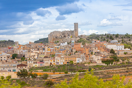 Verdú village at Catalonia, Views from the main road. Old Castle in the hill top