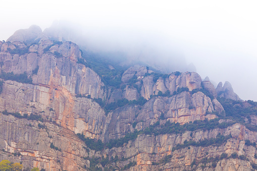 Montserrat mountain morning with fog