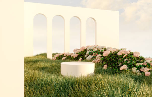 istock Abstract spring summer landscape scene with geometric form. lake and flower view. 1395169466